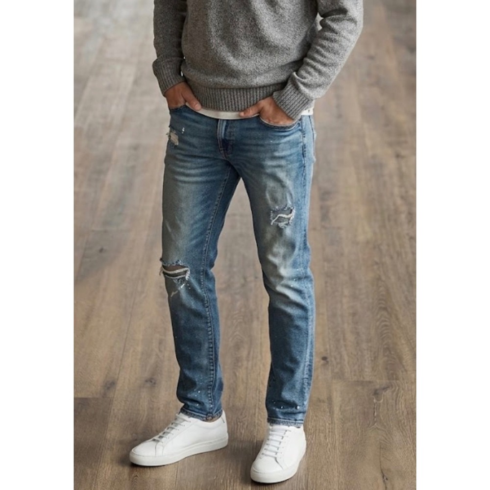 Lucky Brand Mens Distressed Paint Splatter Straight Leg Jeans Blue W32 L32